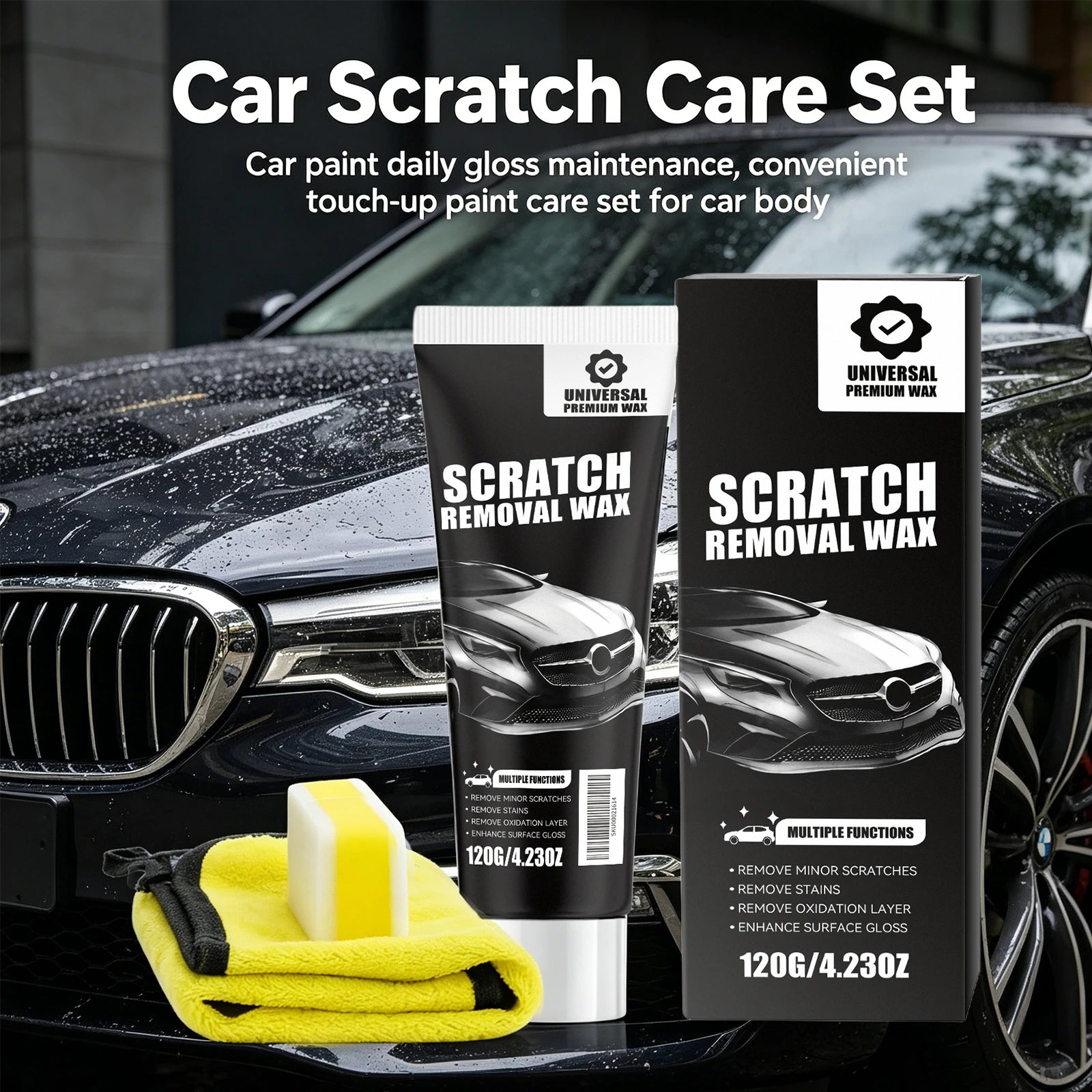 Car Scratch Repair Kit with Sponge & Towel Repair Coating Gloss Enhancement Car Surface Cleaning Repairing Products Peaceful Pleasures Health and Wellness
