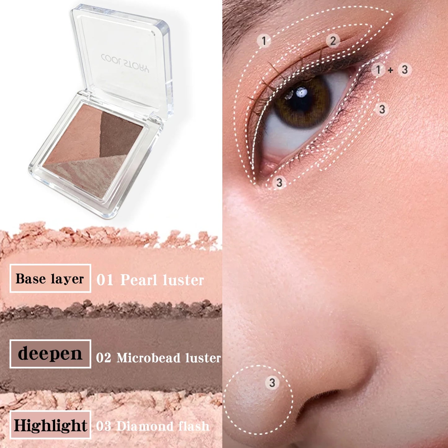 3-Color Eyeshadow Palette | Pearl Shimmer & Diamond Glitter