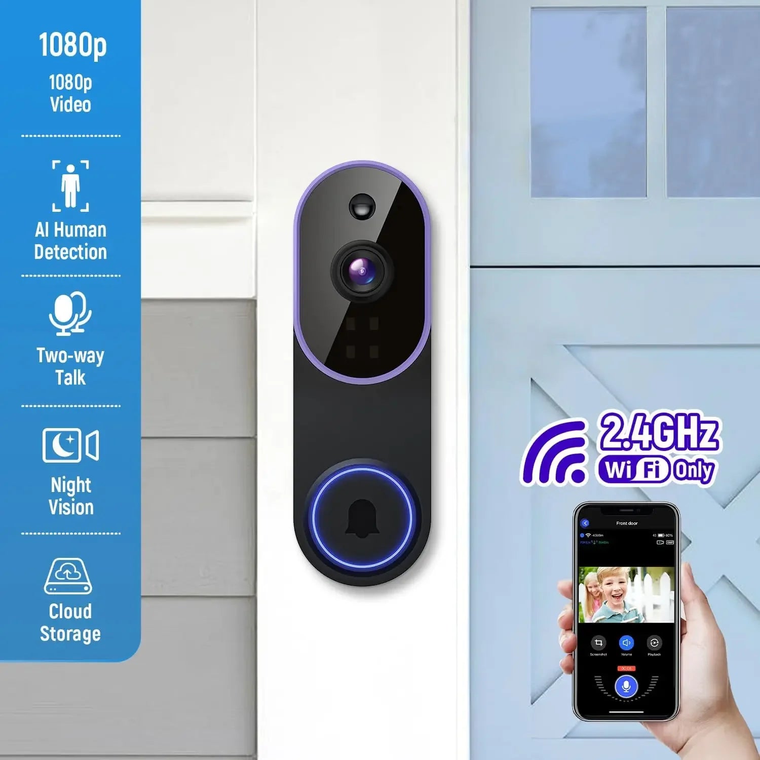 Smart Wireless Video Doorbell Camera with AI Detection, Night Vision, Cloud Storage, Battery Powered for Indoor Outdoor Use Peaceful Pleasures Health and Wellness