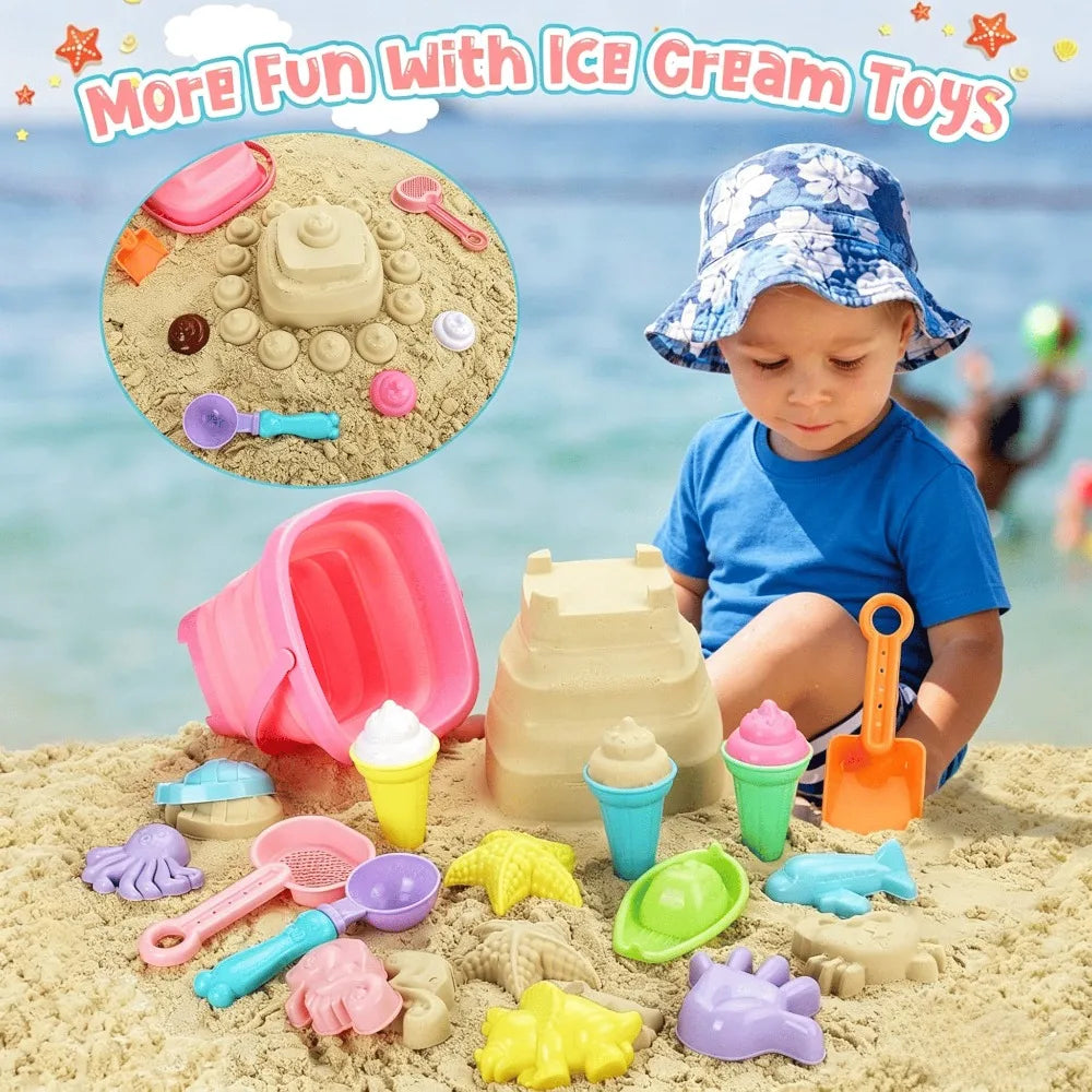 20-Piece Kids Beach Toys Set | Sand Molds, Ice Cream & Bucket