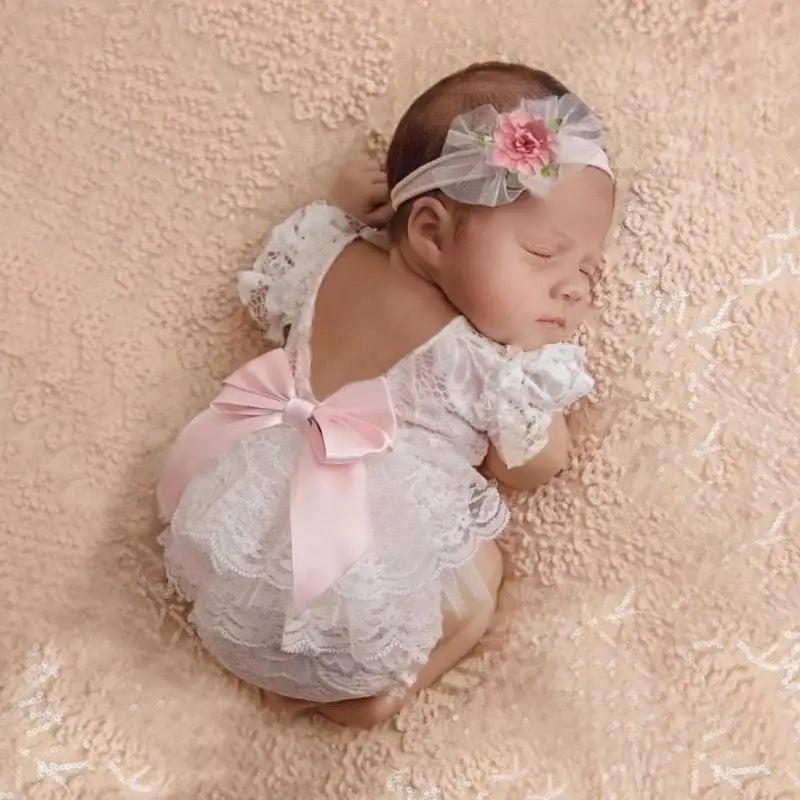 Newborn Lace Romper & Headband Set – Baby Photo Outfit