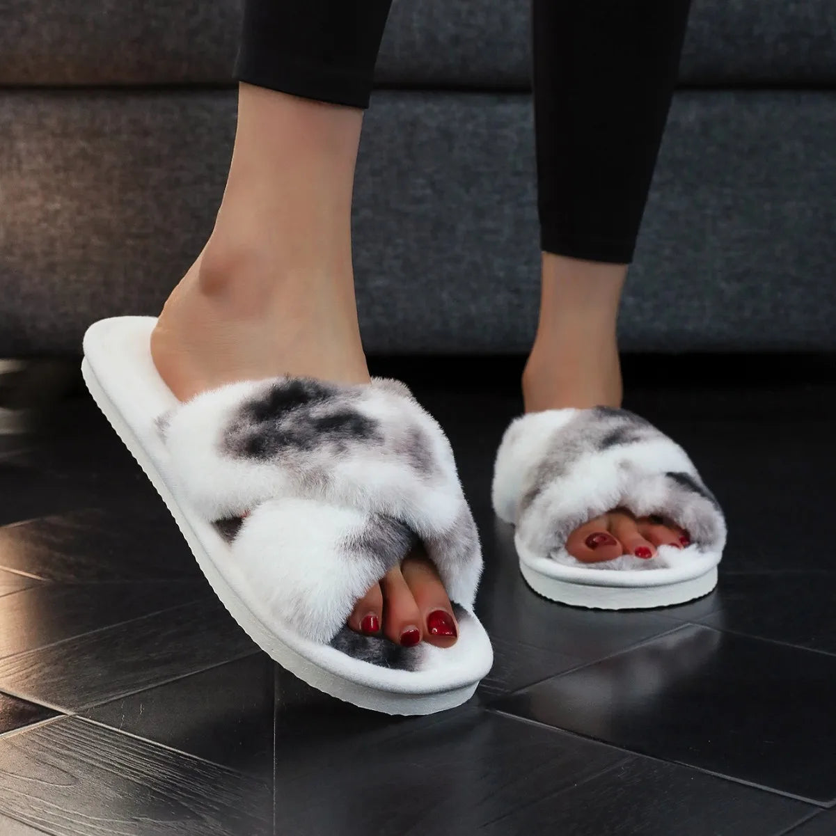 Women's Plush Fur Slippers | Warm Anti-Slip EVA Indoor Slides
