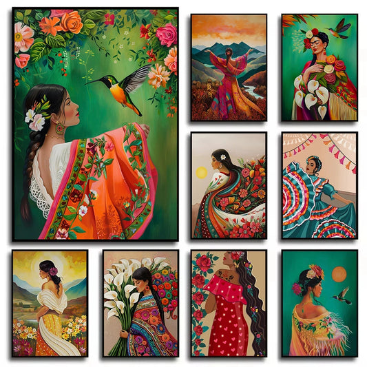 Boho Latina Hummingbird Mexico Folk Art Canvas Wall Print Canvas Wall Print Peaceful Pleasures Health and Wellness