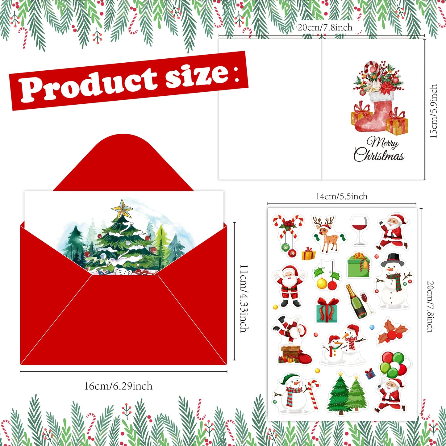 10 Cards Envelopes 1 Sticker Christmas Folded Holiday Diy Handwritten