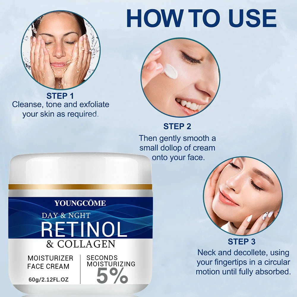 Collagen Retinol HyaluronicAcid Facial Cream Anti Aging Firming Lifting Fade Fine Lines Whitening Moisturizing Brightening Skin Peaceful Pleasures Health and Wellness