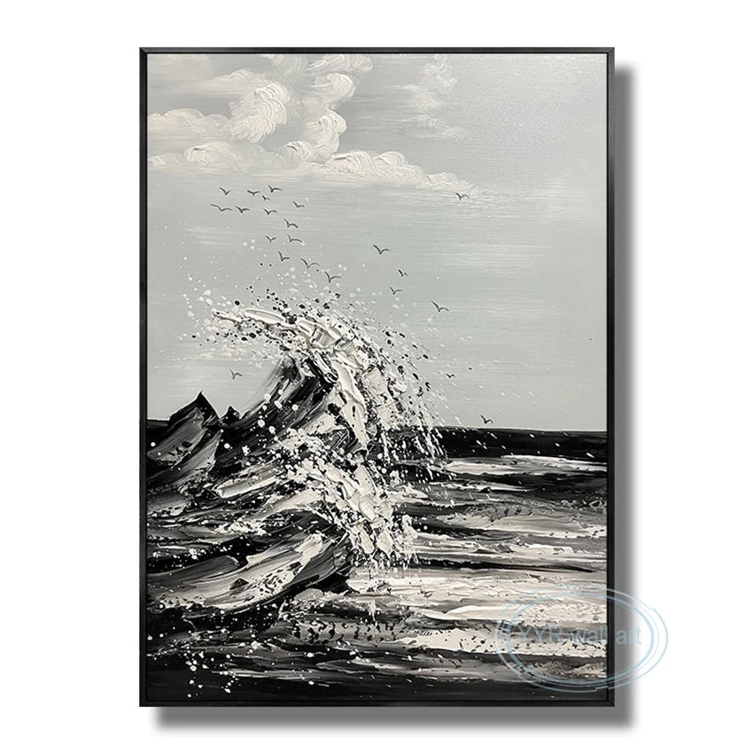 Living Room Porch Abstract Black White Poster Handmade Seascape Canvas Oil Painting Modern Wall Art Decoration Hanging Picture Peaceful Pleasures Health and Wellness No frame 50cmx70cm