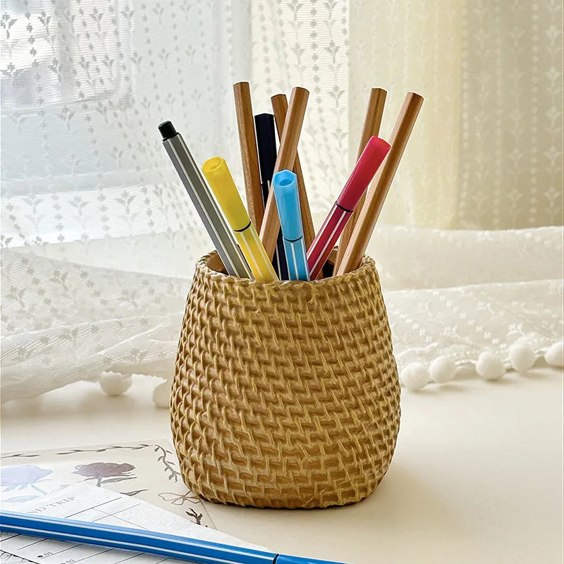 Hot Rattan Pen Holder Pen Holder for Desk Waterproof and Sturdy Pen Holder School Office Supplies Stationery Desk Organizer Peaceful Pleasures Health and Wellness