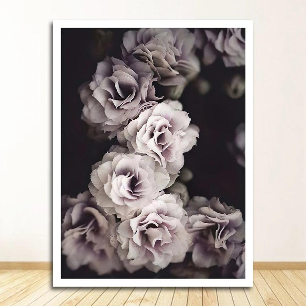 Pink Peony Floral Girl Footprints Canvas Wall Art Unframed