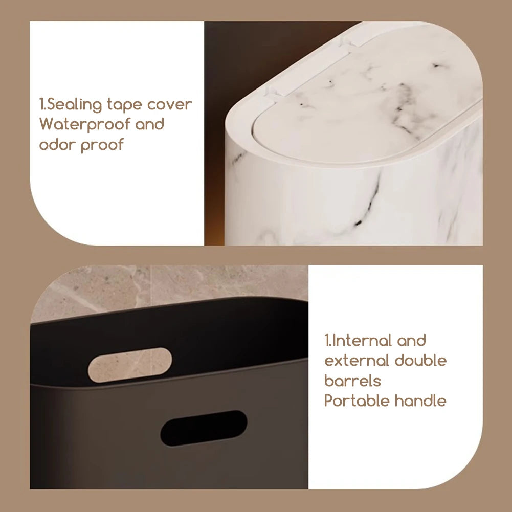 Bathroom Small Trash Can Marble Pattern Slim Large Capacity Garbage Bin Spillproof Narrow Wastebasket With Lid For Home Kitchen Peaceful Pleasures Health and Wellness