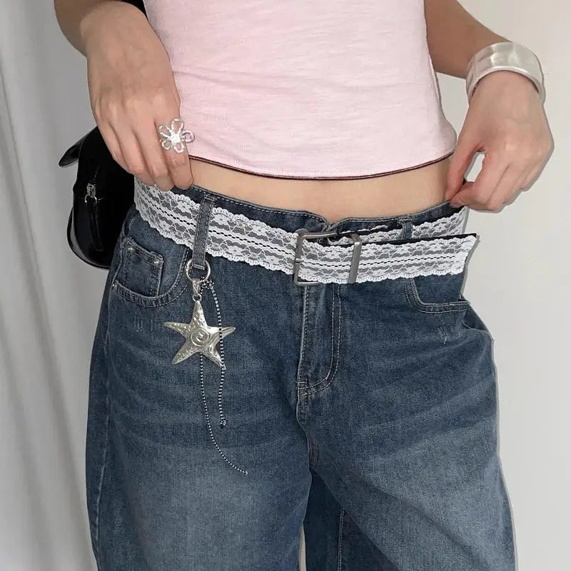 Romantic Lace Cinch Belt | Adjustable White Floral Waistband