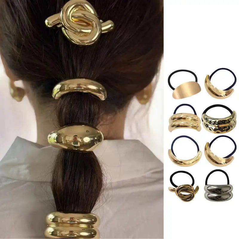 Gold Geometric Metal Hair Ties – Set of 4 Ponytail Holders