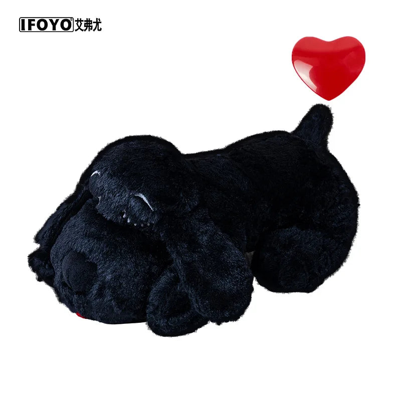 Pet Soft Comfort Toy Dog Anxiety Companion Sleep Simulation Heartbeat Plush Small Dog Golden Retriever Simulation Practical New Peaceful Pleasures Health and Wellness black dog Heartbeat