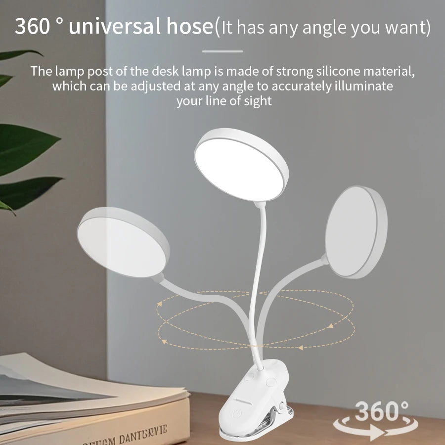 Rechargeable Mini LED Book Light with Clip Eye Protection Flexible Reading Lamp Desk Bedside Portable Table Lamp Study Light Peaceful Pleasures Health and Wellness
