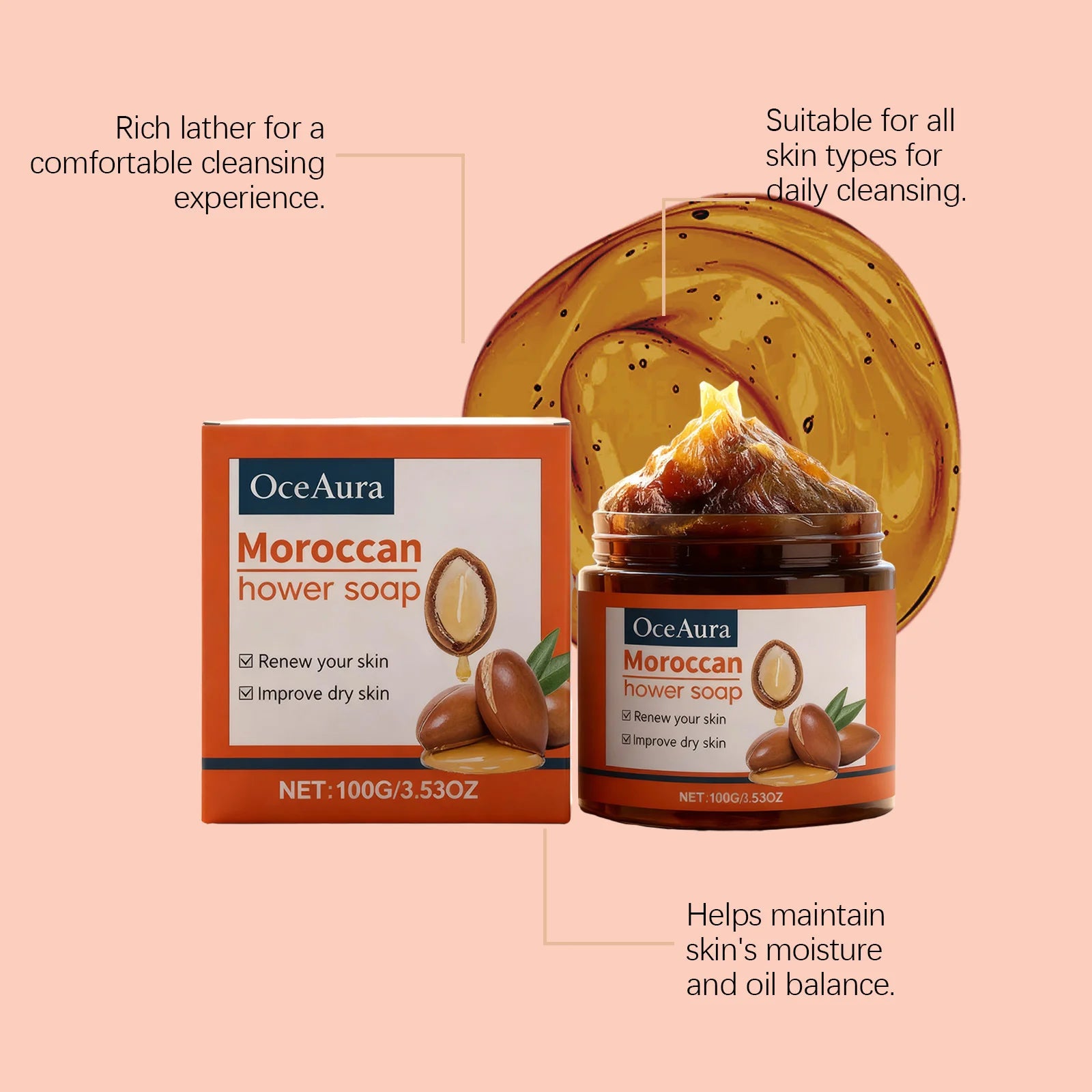 Morocco Cleansing Soap Remove Dirt Brightening Softening Smoothing Moisturizing Eliminate Odor Refreshing Body Exfoliating Soap Peaceful Pleasures Health and Wellness