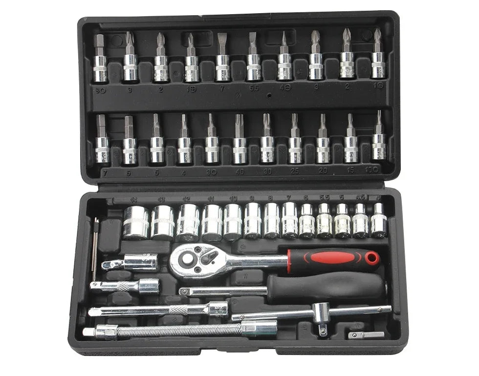46pcs Socket Wrench Set Motorcycle Bicycle Repair Tools Repair Ratchet Screwdriver Combination Household DIY Mechanical Tool Box Peaceful Pleasures Health and Wellness black 46 piece set