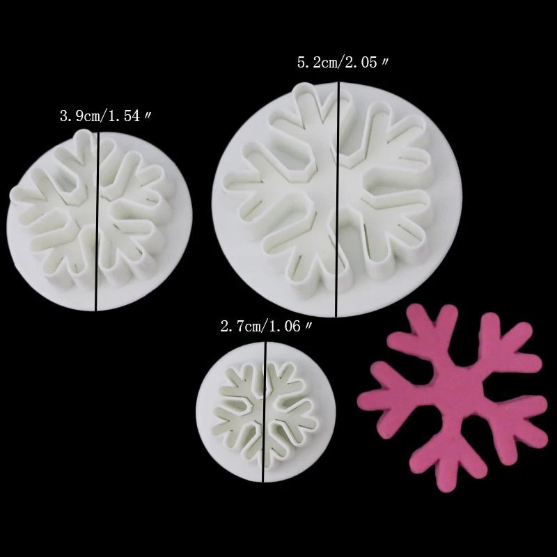 3-Piece Snowflake Fondant Plunger Cutter Set – Cookie & Cake Decorating Molds