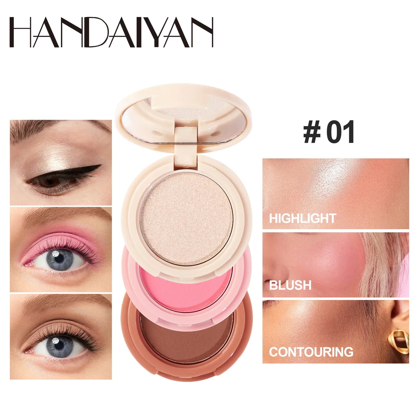 Handaiyan 3-in-1 Highlighter Blush & Contour Palette