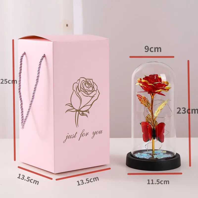 Glass Cover Rose Immortality Flower with Lamp Qixi Valentine's Day Gift Creative Decoration Decorations Peaceful Pleasures Health and Wellness