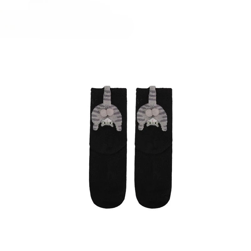 3D Cat Butt Cartoon Socks – Funny Novelty Cotton Mid Socks