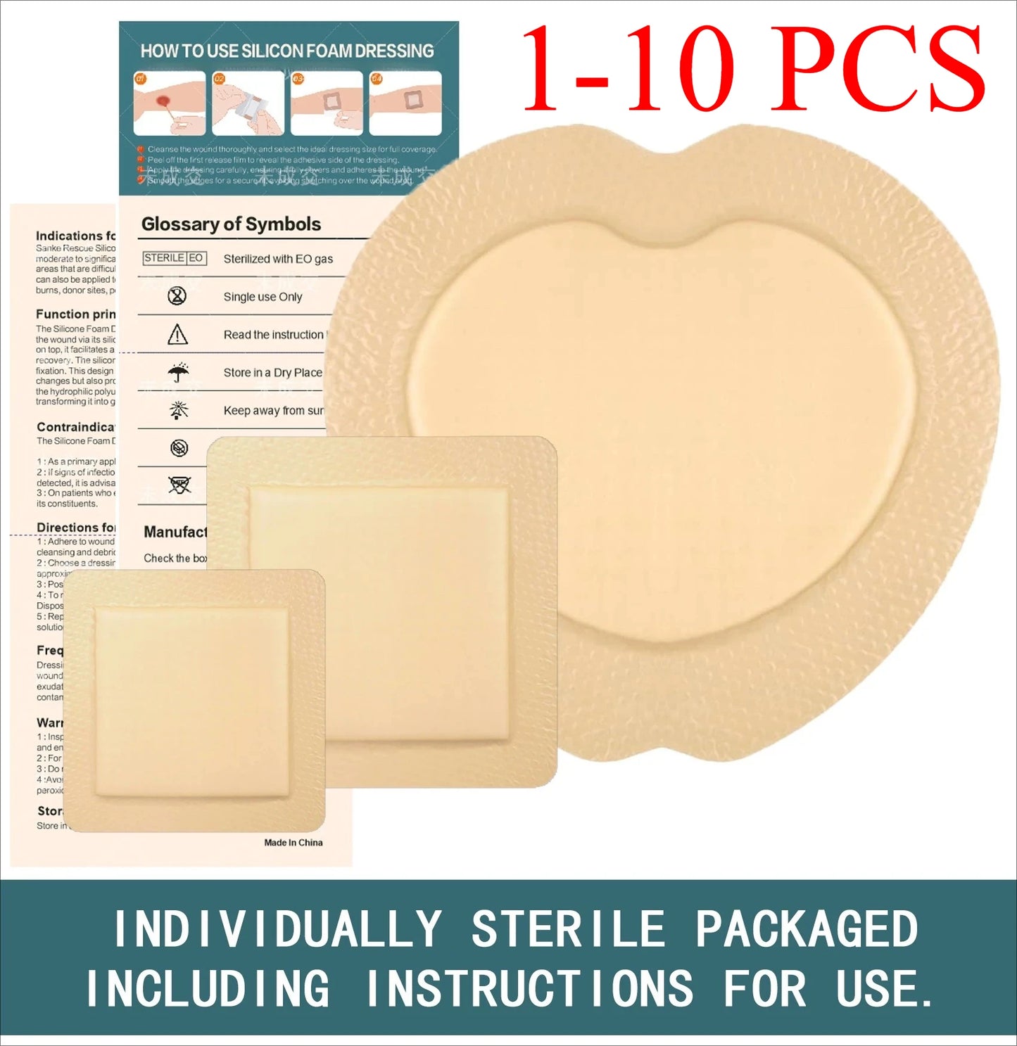 1-10 PCS Silicone Foam Dressing with Border, 10 Pack Waterproof Wound Care Bandage, High Absorbent Pad for Bed Sores Peaceful Pleasures Health and Wellness