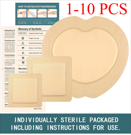 1-10 PCS Silicone Foam Dressing with Border, 10 Pack Waterproof Wound Care Bandage, High Absorbent Pad for Bed Sores Peaceful Pleasures Health and Wellness