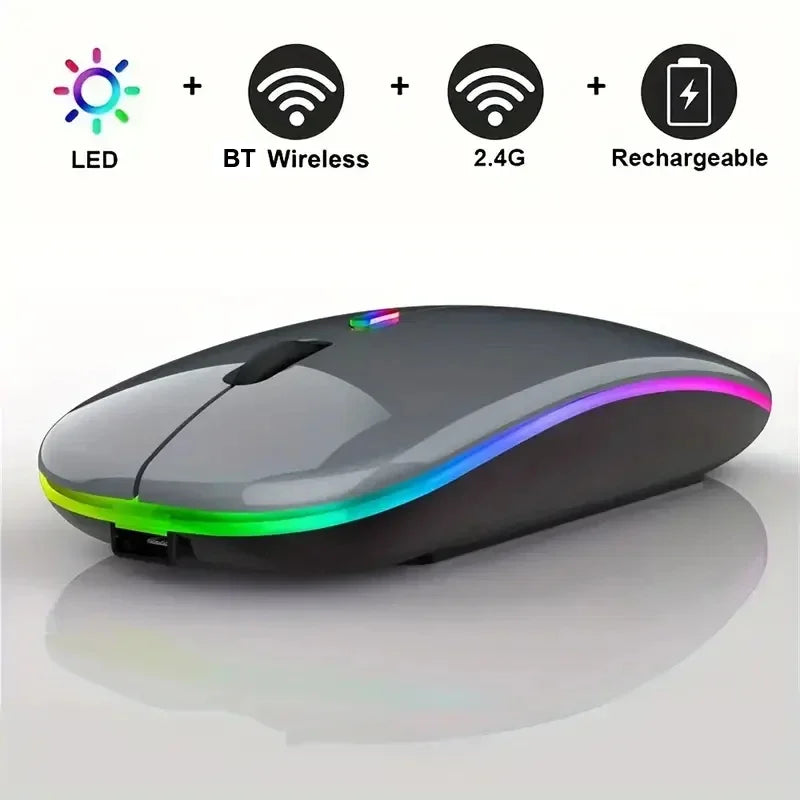 LED Bluetooth-compatible Wireless Mouse 2.4GHz Slim Rechargeable Silent Mice RGB Ergonomic Gaming mouse for Computer Laptop PC Peaceful Pleasures Health and Wellness Gray