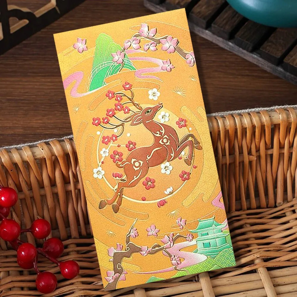Hot Stamping Chinese New Year red envelopes Solid Embossed Lucky Money Bag Thickened Paper Red Packet Year of The Snake Peaceful Pleasures Health and Wellness