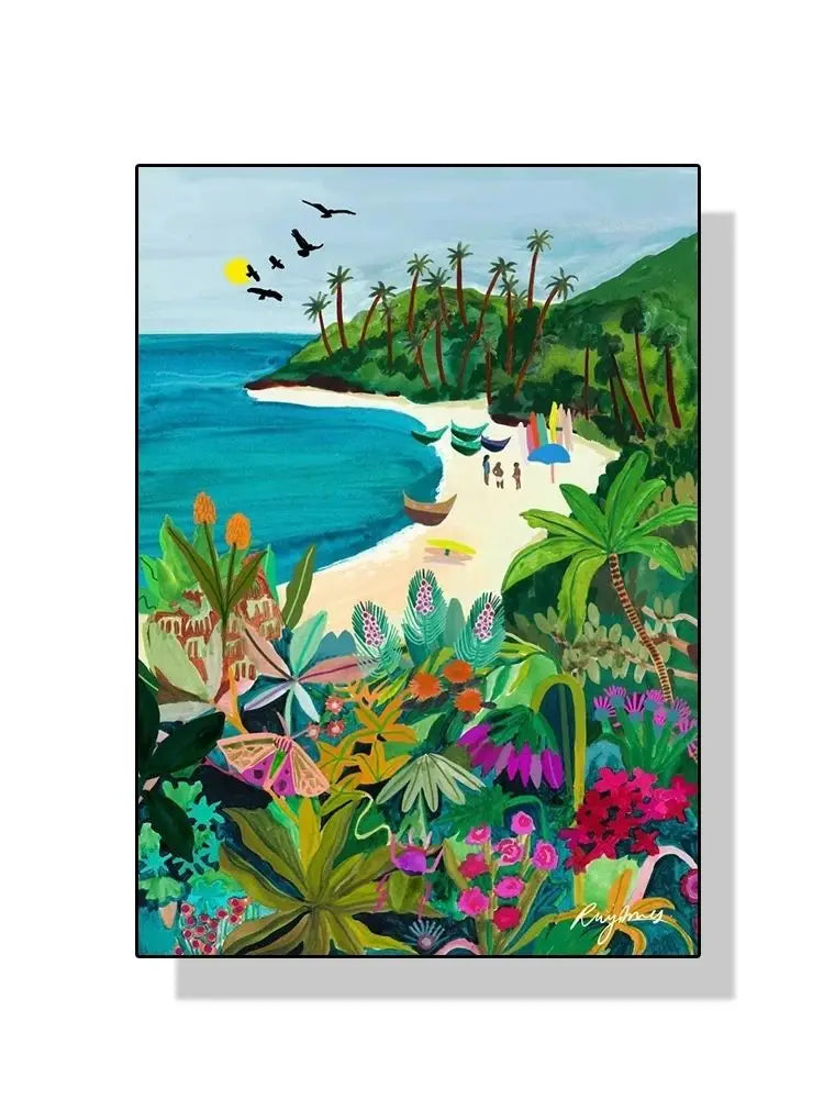Nordic Flowers Mountain Lake Colorful Nature Landscape Travel Poster Canvas Print - Abstract Wall Art for Room Home Decor Peaceful Pleasures Health and Wellness 10 30x40cm Unframed