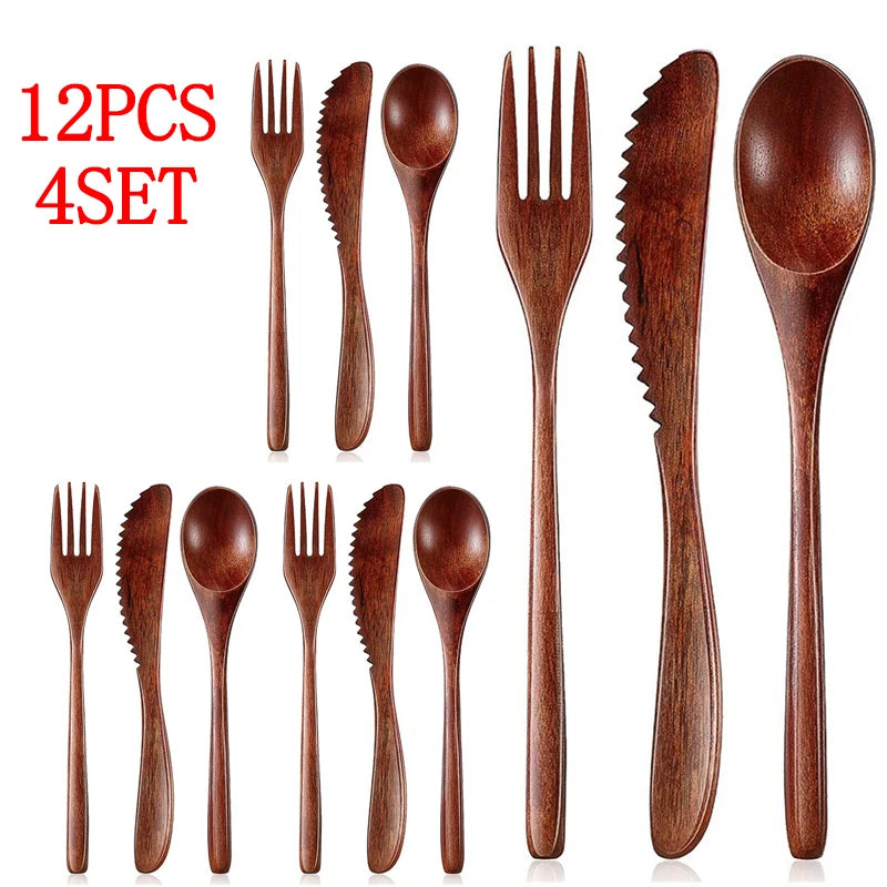24/12 Pieces Wooden Spoon Soup Spoon and Fork Tableware Natural Ellipse Ladle Spoon Set Eco Friendly Products Spoons for Cooking Peaceful Pleasures Health and Wellness 12PCS