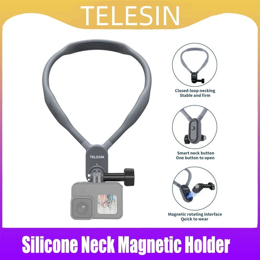 TELESIN Silicone Magnetic Neck Mount Quick Release Holder for GoPro Hero11 10 9 8 7 6 5 Insta360 DJI Osmo Action Phone Accessory Peaceful Pleasures Health and Wellness