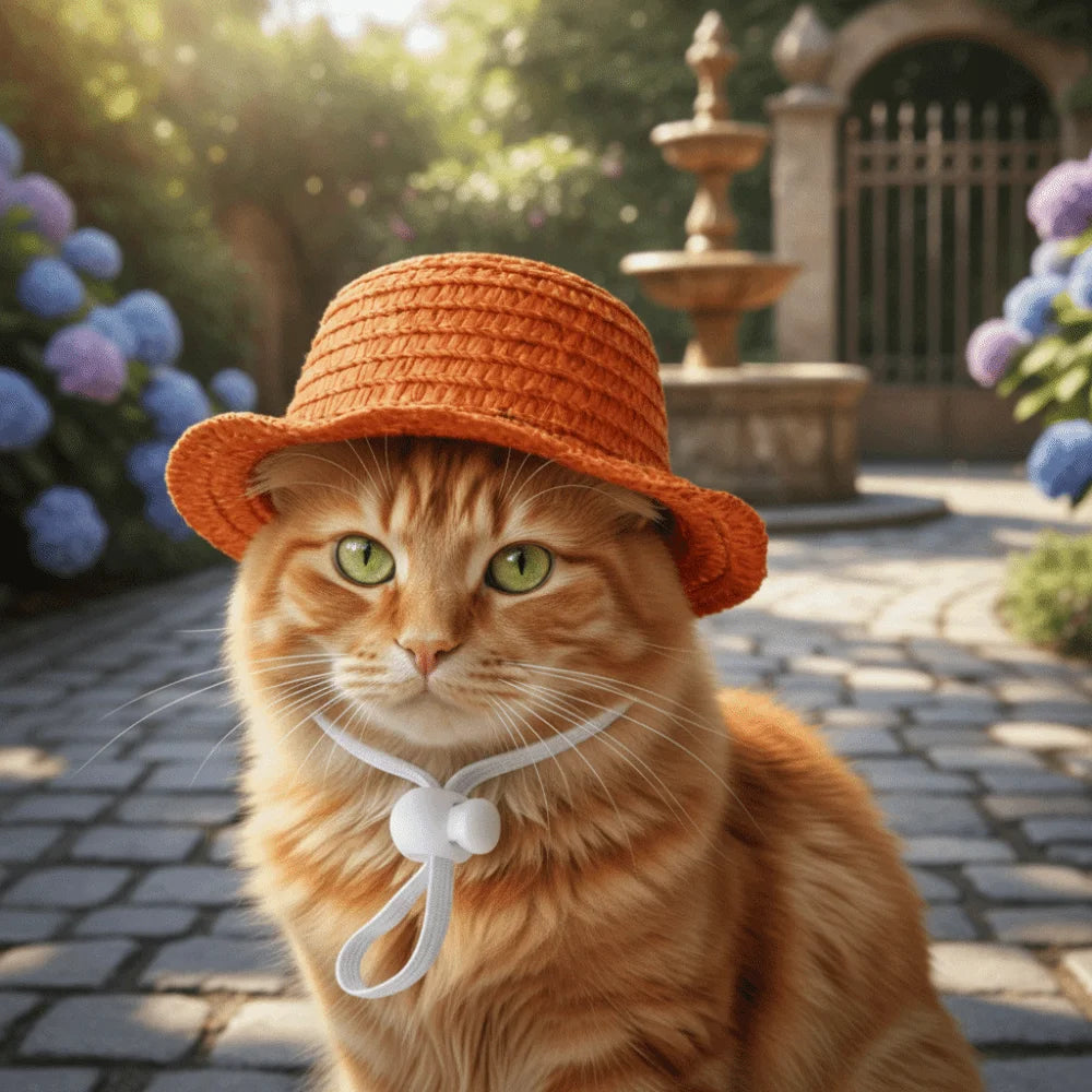 Adjustable Pet Straw Hat | Wide Brim Dog Sun Cap & Photo Prop