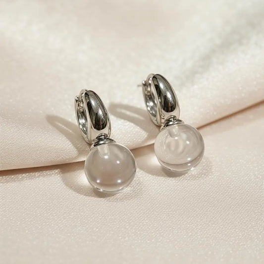 Clear Glass Ball Hoop Drop Earrings | Korean Fashion Jewelry Drop Hoop Earrings Peaceful Pleasures Health and Wellness