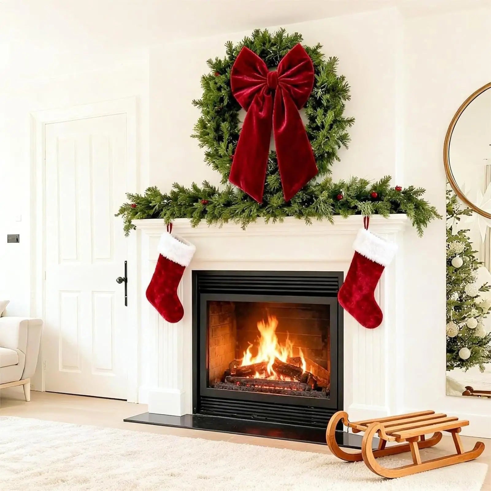 Large Red Velvet Christmas Bow Topper 36x18" | Tree & Mantel Christmas Bow Topper Peaceful Pleasures Health and Wellness