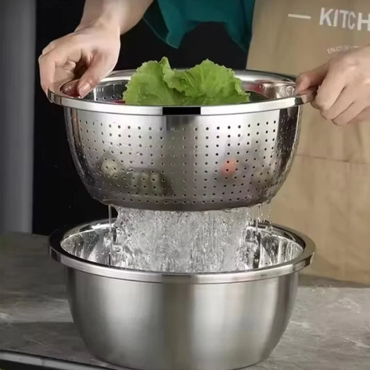 Multi Functional Stainless Steel Vegetable Bowl, Egg Mixing Bowl, Drain Basket, Soup Basin, Kitchen Cooking And Storage Tool Peaceful Pleasures Health and Wellness