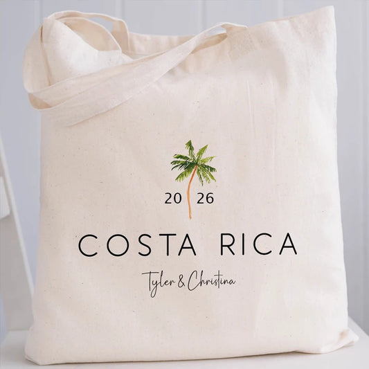 Personalized 2026 Palm Tree Beach Tote | Bachelorette Bridal Gift Personalized Tote Bag Peaceful Pleasures Health and Wellness