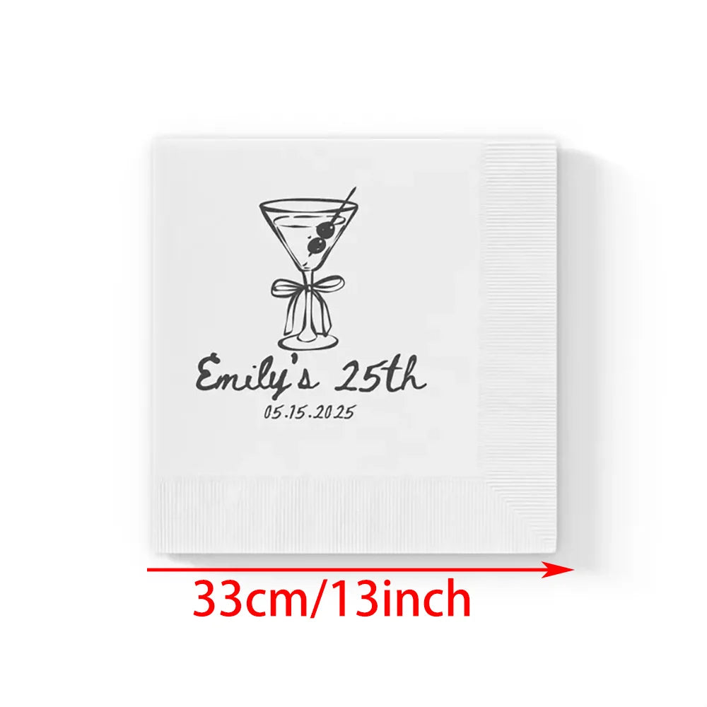 Custom 25th Birthday Cocktail Napkins – 20pc Martini Glass Set Party Cocktail Napkins Peaceful Pleasures Health and Wellness