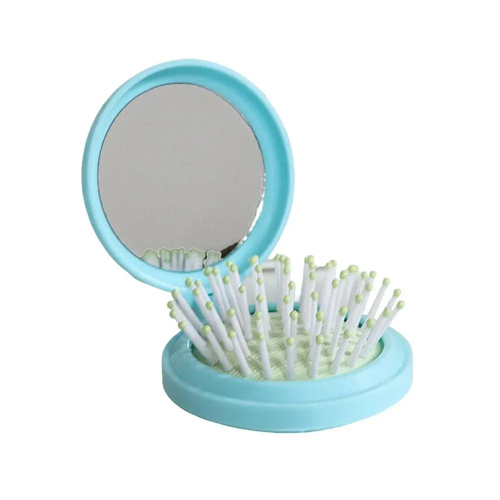 Folding Travel Hair Brush with Mirror – Compact Anti-Static Comb