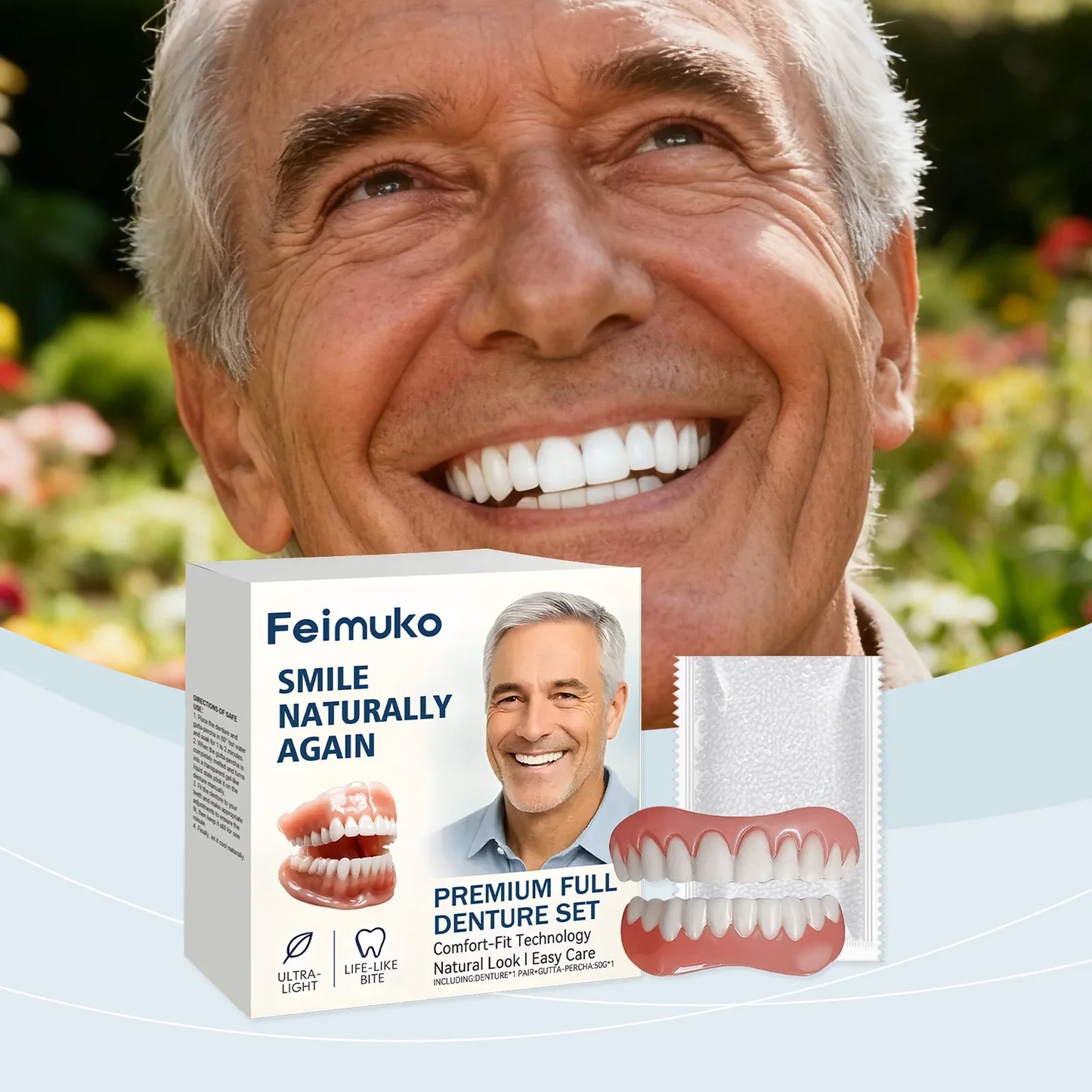 Adjustable Silicone Dentures Full Set – Natural Smile for Men & Women