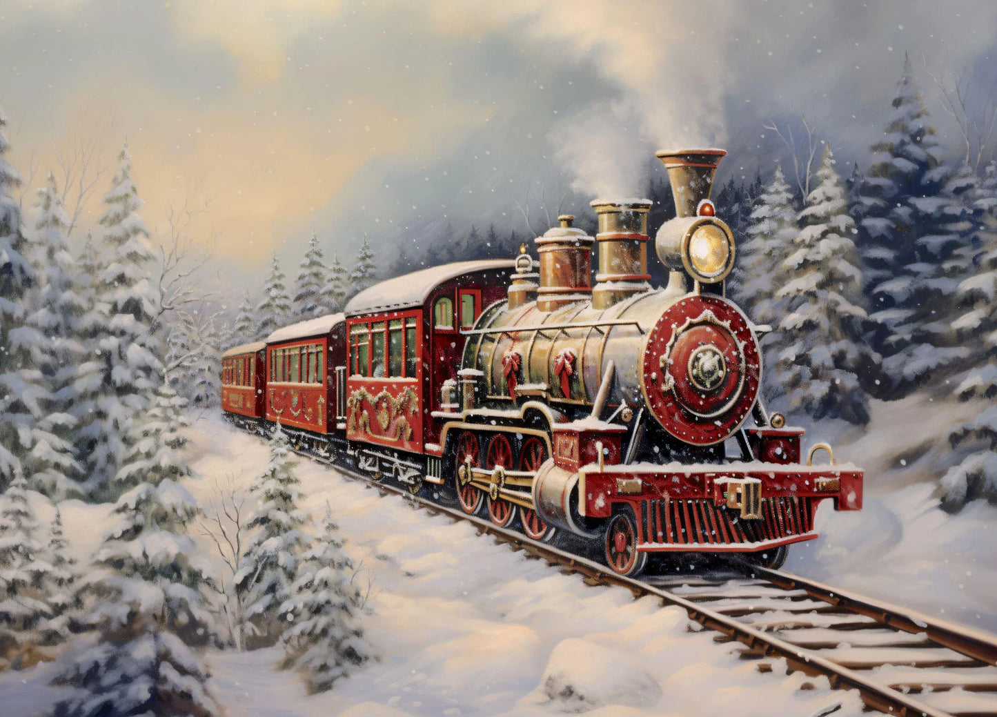Vintage Christmas Train Holiday Winter Snow Farmhouse Town Village Poster Print Canvas Painting for Living Room Home Decor Peaceful Pleasures Health and Wellness 8 20x30cm Unframed