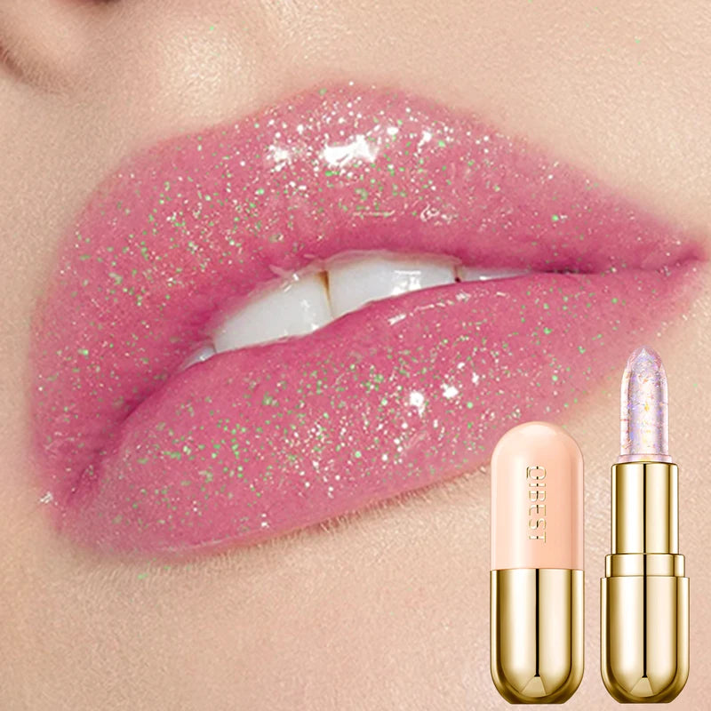 QIBEST Glitter Lipstick Lip Balm Color Change Transparent Moisturizing Crystal Jelly Pearlescent Lip Plumper Gloss Tint Cosmetic Peaceful Pleasures Health and Wellness 03