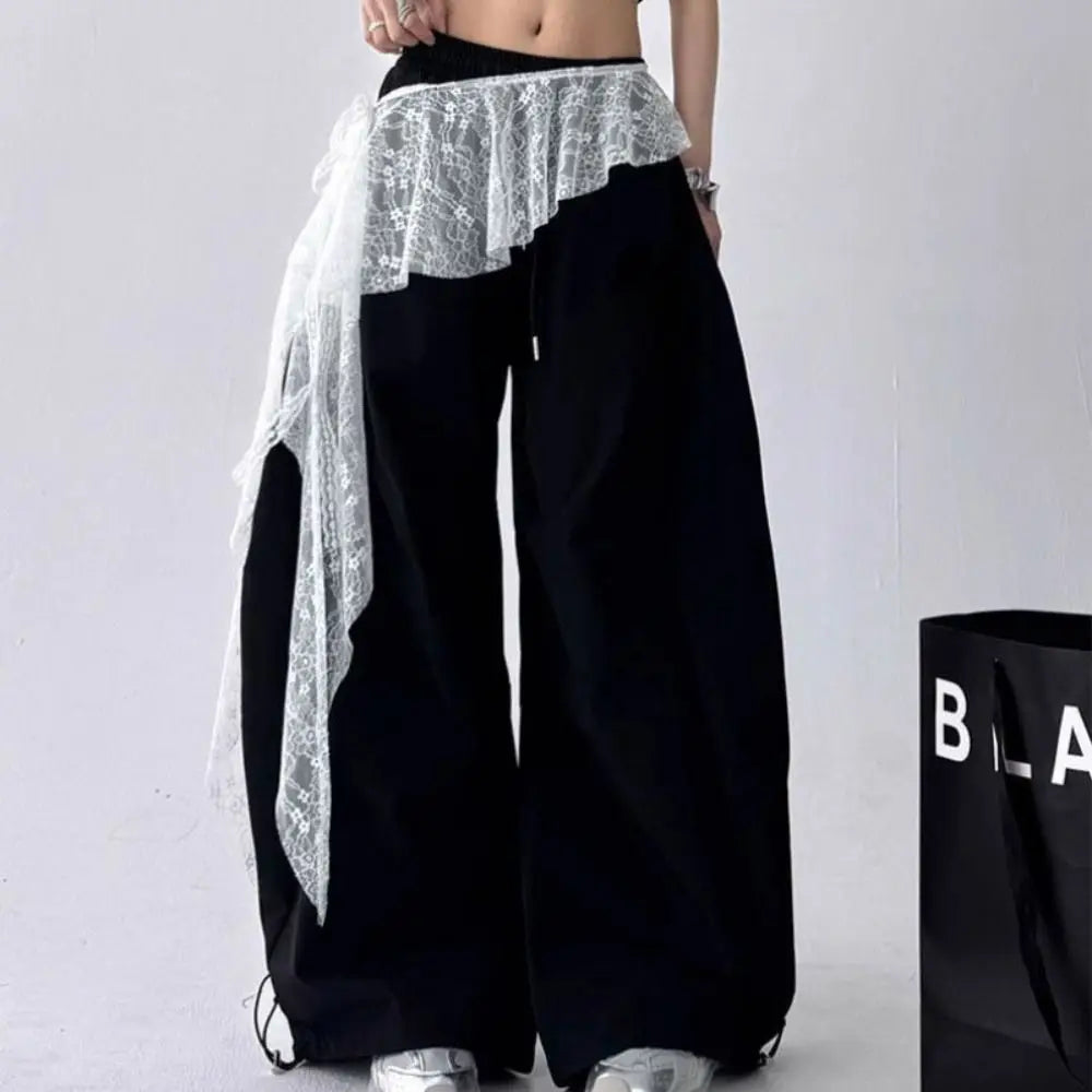 Y2K Embroidered Lace Mini Skirt – Ruched Lace-Up Streetwear Lace Mini Skirt Peaceful Pleasures Health and Wellness