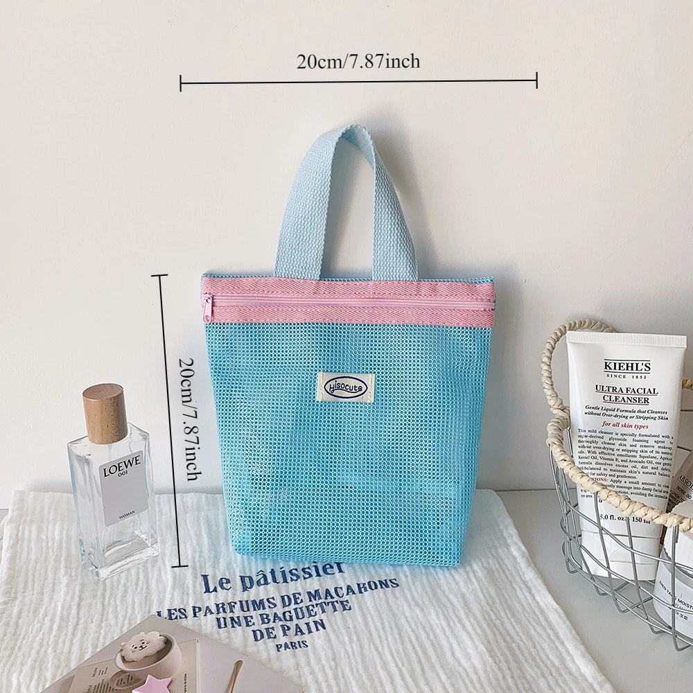 Simple Nylon Mesh Storage Bag for Students Outdoor Portable Sunglasses Skincare Products Storage and Toiletries Bag Peaceful Pleasures Health and Wellness Blue