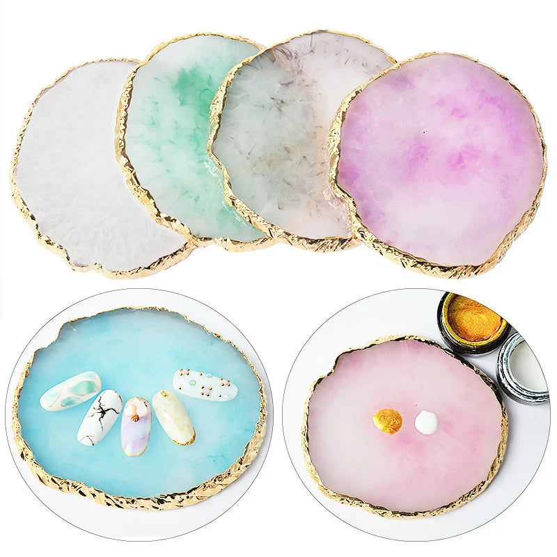 Resin Agate Stone Nail Art Palette False Nail Tips Mixing Color Drawing Pallet Gel Polish Display Shelf Manicure Tool Peaceful Pleasures Health and Wellness