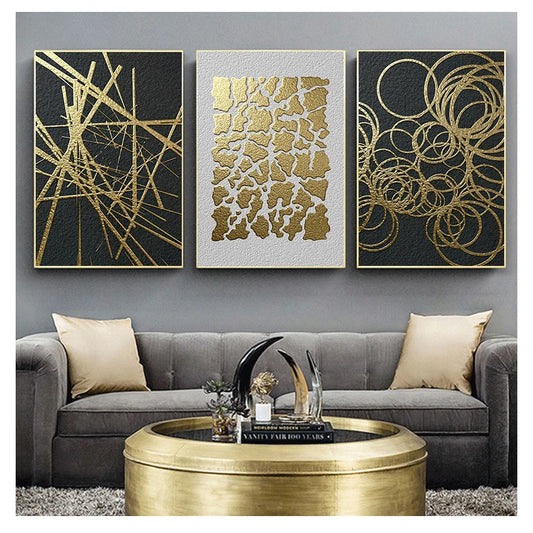 Golden Black Abstract Geometric Canvas Wall Art Poster Canvas Art Poster Peaceful Pleasures Health and Wellness