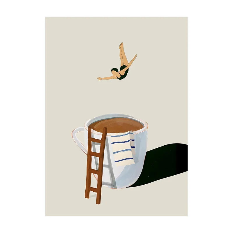 Funny Coffee Diver Canvas Wall Art | Kitchen Decor Print