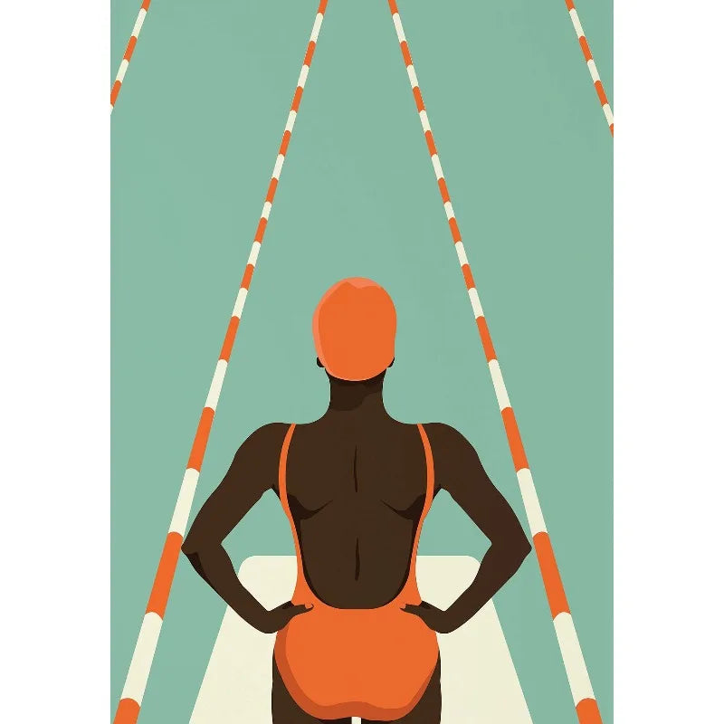 Retro Abstract Summer Swimming Pool Diver Beach Surfing Poster and Printed Canvas Painting Wall Art Pictures Home Bedroom Decor Peaceful Pleasures Health and Wellness 1 20x30cm Unframed