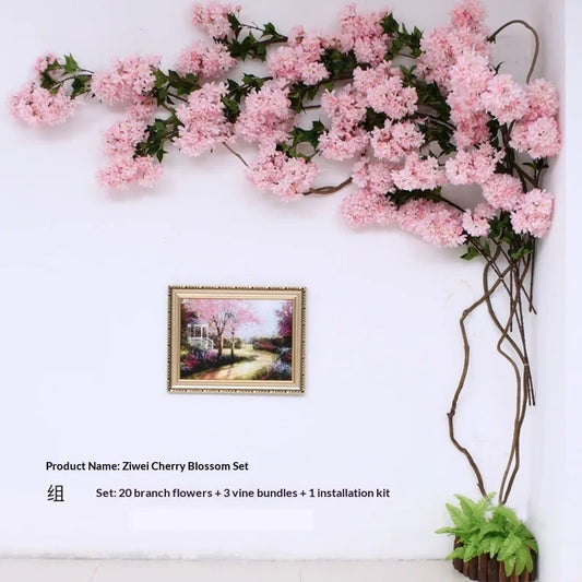 Artificial Cherry Blossom Tree Silk Flower Wall Vine Decor Artificial Flower Vine Peaceful Pleasures Health and Wellness