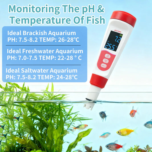 2 in 1 PH Temperature Tester LED Display Water Quality Monitor Testing Pen For Pool, Aquarium, Hot Spring, Drinking Peaceful Pleasures Health and Wellness