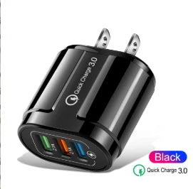 18W 3 Ports USB Charger Quick Charge 3.0 Charger Adapter EU US Plug for iPhone Samsung Xiaomi Huawei Multi Port Phone Charger Peaceful Pleasures Health and Wellness US Black
