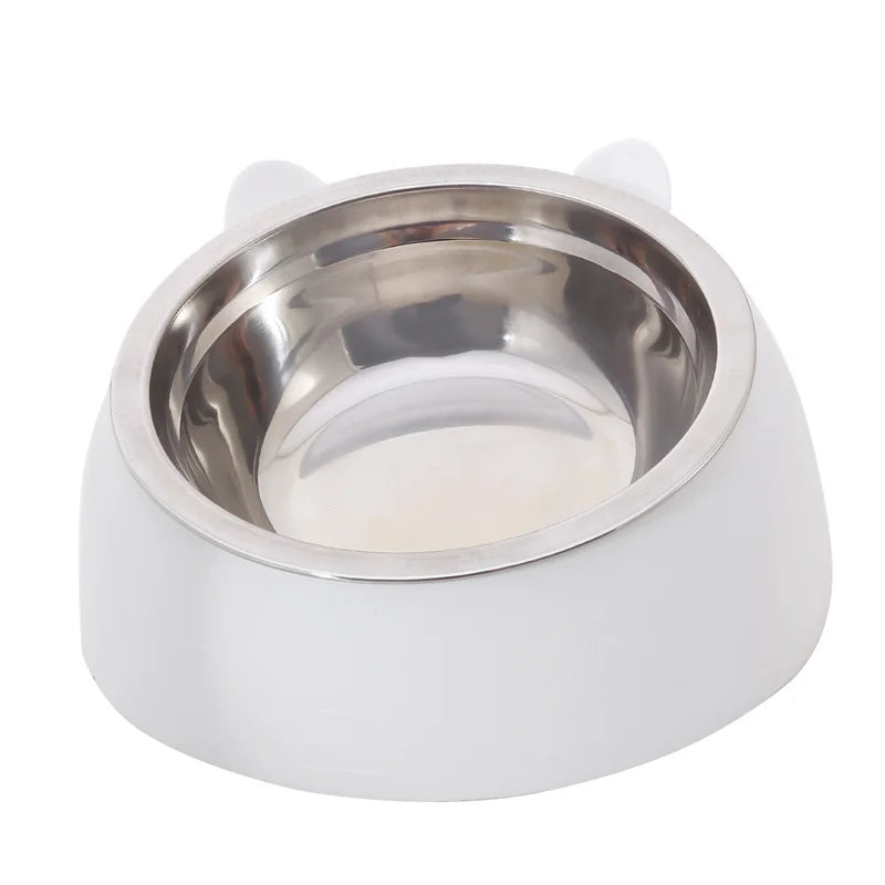 Cat Dog Bowl 15 Degrees Tilted Stainless Steel Cat Bowl Safeguard Neck Puppy Cats Feeder Non-slip Crashworthiness Pet Bowl Peaceful Pleasures Health and Wellness White 200ml